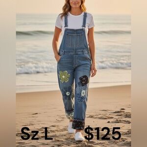 Womens Blue Denim Patchwork Overalls - Size L